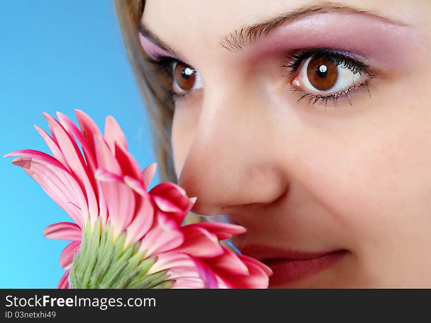 Attractive smiling woman portrait on white background