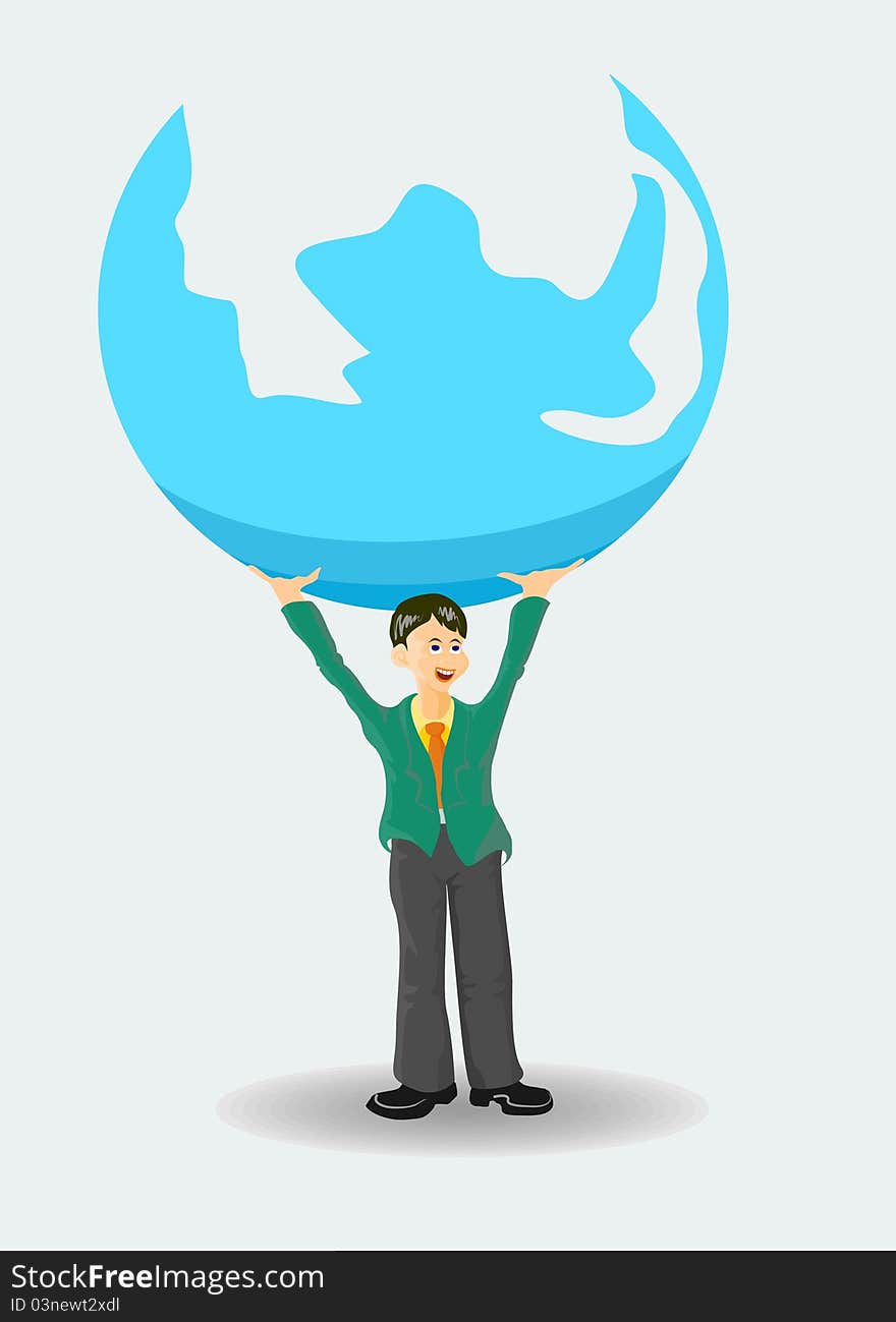 Editable picture of businesman, holding the globe. Editable picture of businesman, holding the globe