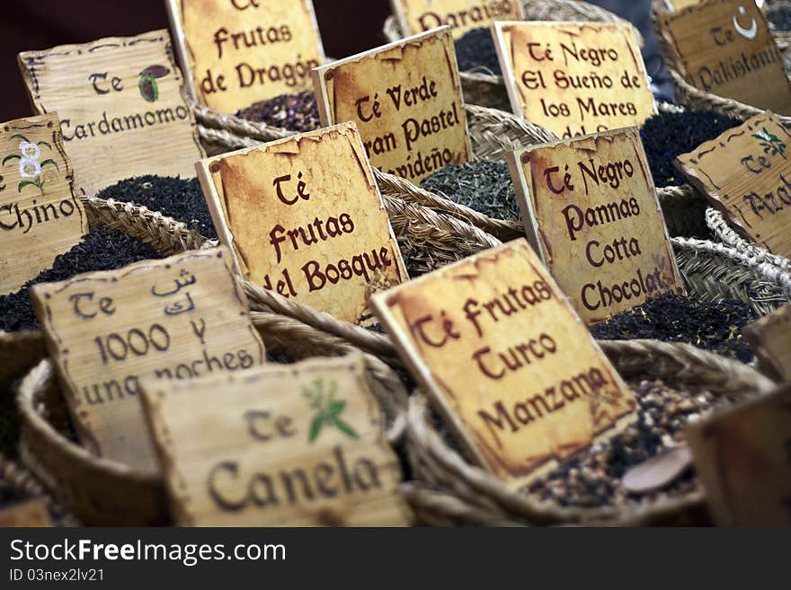 Tea Market With Seeds In Baskets