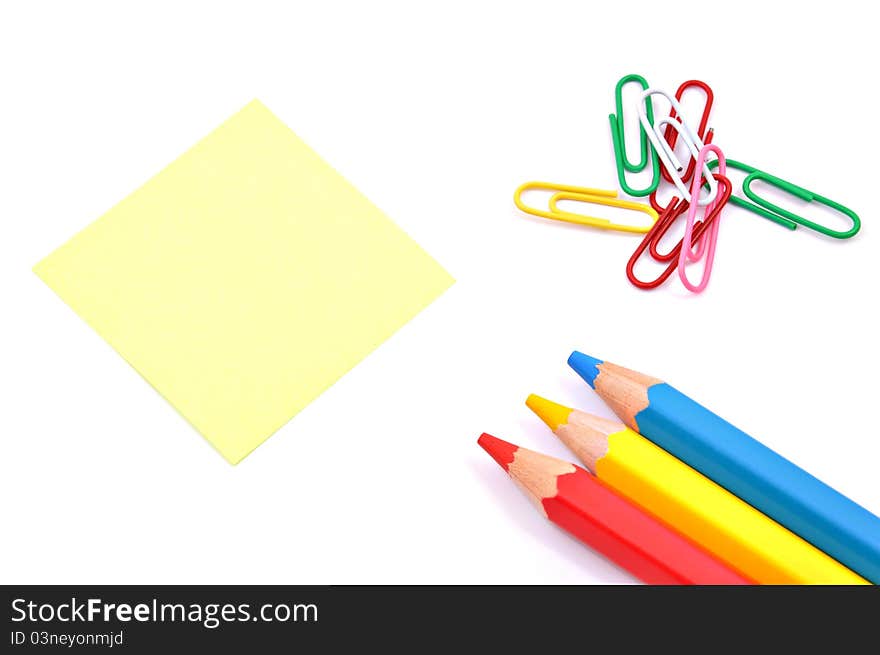 Set of pencils, post-its and other useful supplies for the school