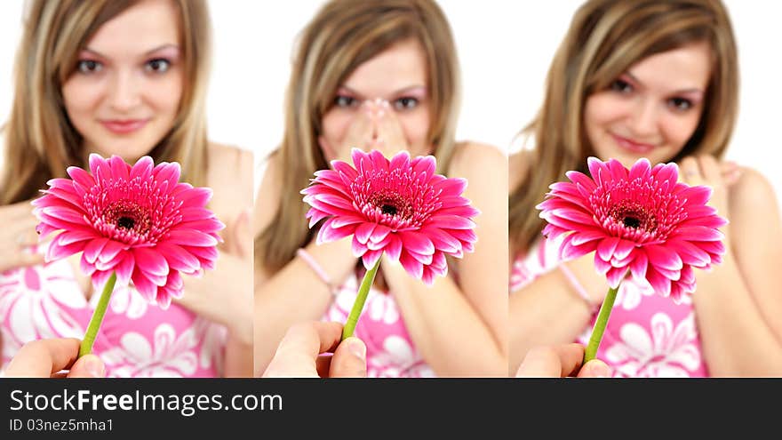 Attractive smiling woman portrait on white background