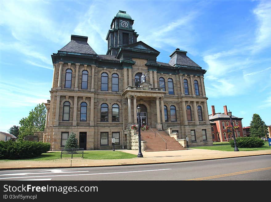 Old small town court house in rural Amish country in Ohio