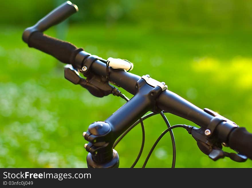 Detail view of a mountain bicycle handlebars