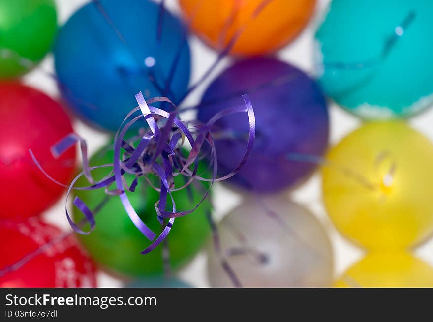 Colored balls flying with blue ropes. Colored balls flying with blue ropes