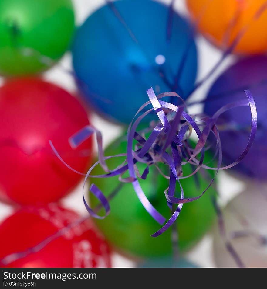 Colored balls flying with blue ropes. Colored balls flying with blue ropes