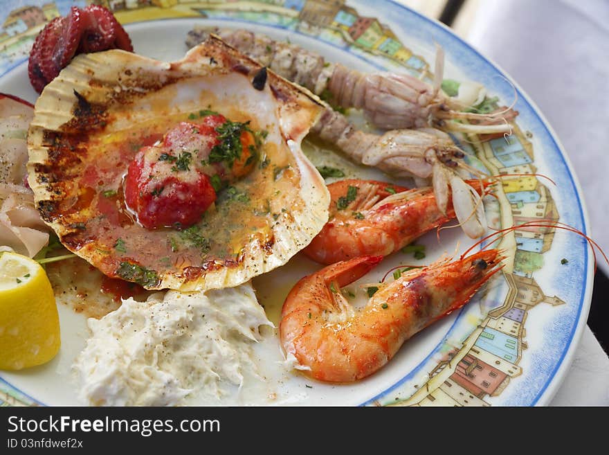 A delicious plate with seafood