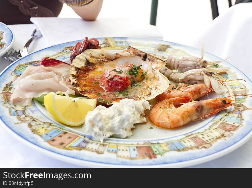 A delicious plate with seafood