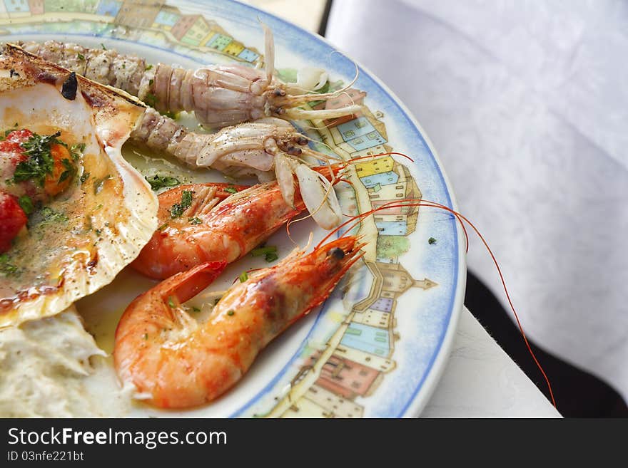 A delicious plate with seafood