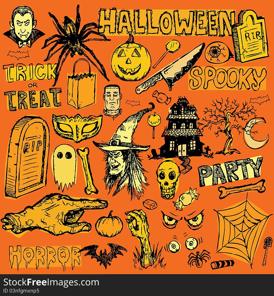 Halloween hand drawn doodles elements. Halloween hand drawn doodles elements