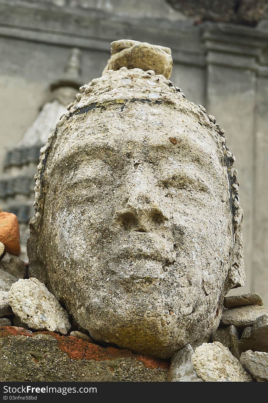 Buddha head ruins, Wat saam prasob Sangkhlaburi in Thailand. Buddha head ruins, Wat saam prasob Sangkhlaburi in Thailand.