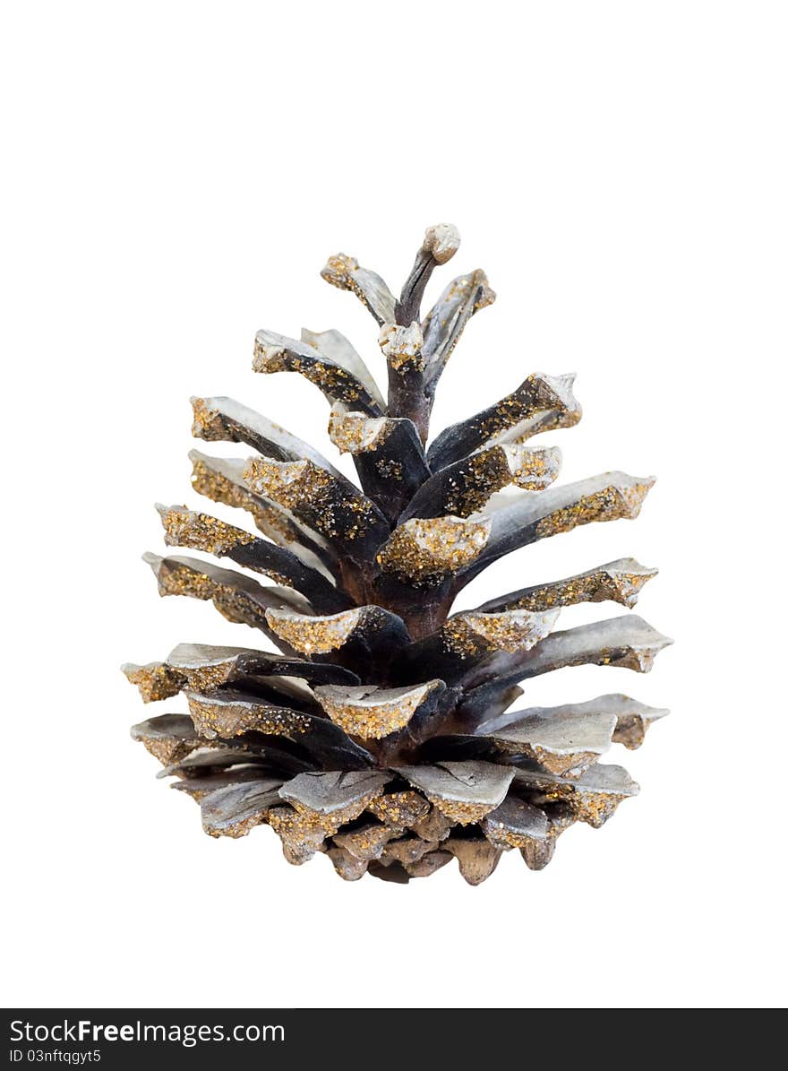 Christmas decorated pine cones on a white background