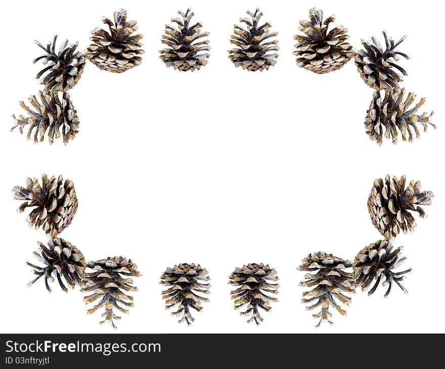 Christmas decorated pine cones on a white background. Christmas decorated pine cones on a white background