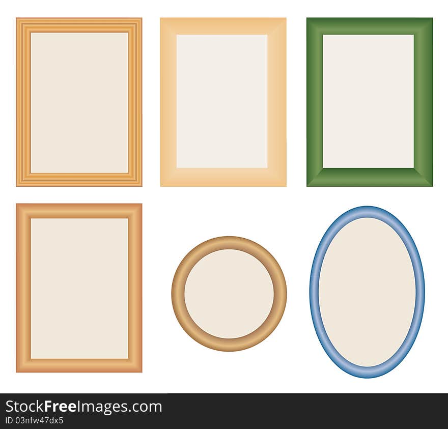 Many different photo frames on white