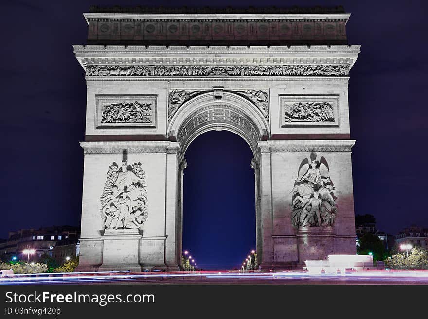 Paris, Arc de Triomphe by night - Arch of Triumph - Long Exposure