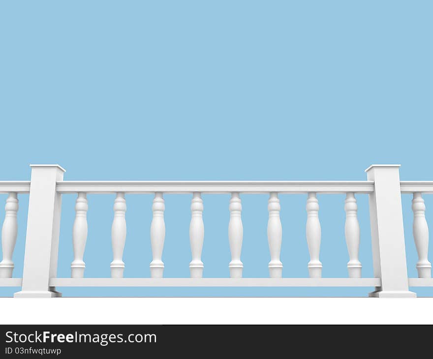 Stone white balustrade with pillar 3d