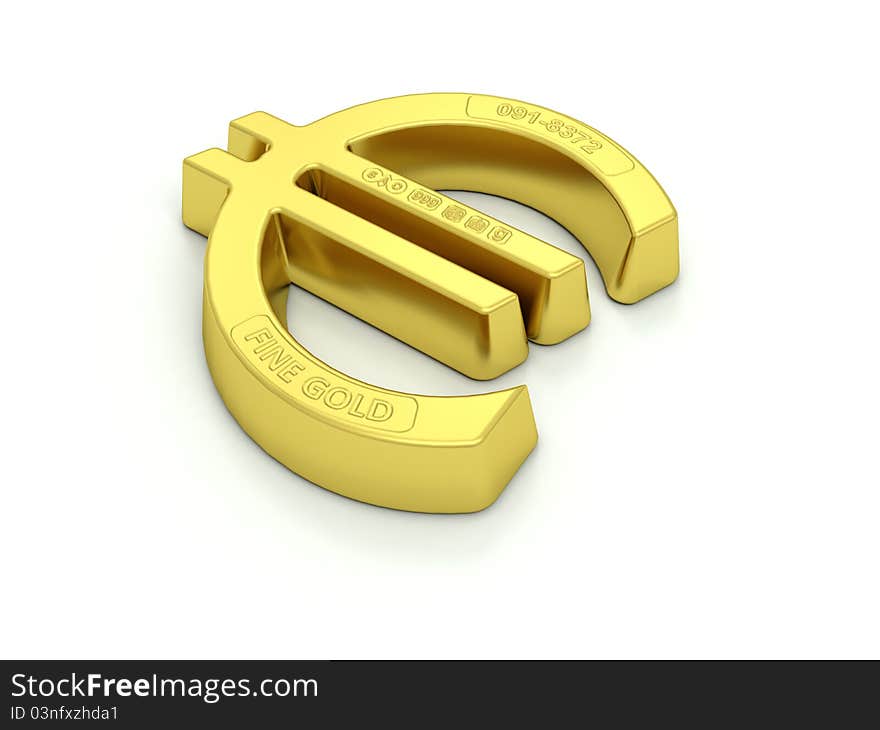 The Euro symbol made into a gold ingot or bullion with assay marks. The Euro symbol made into a gold ingot or bullion with assay marks.