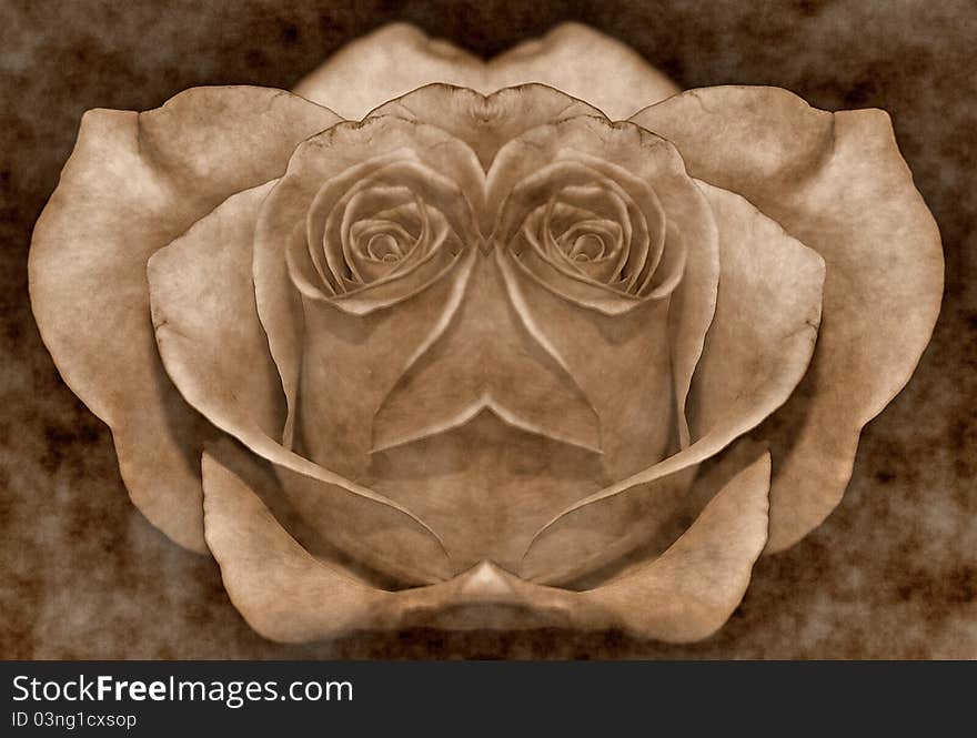 Mirror image of a rose on old paper. Mirror image of a rose on old paper