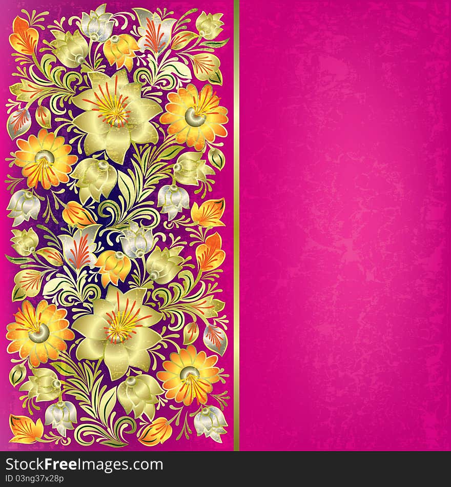 Abstract grunge background with floral ornament