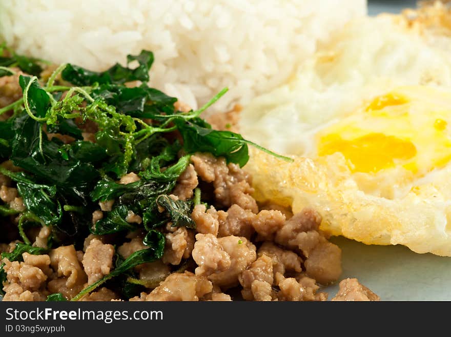 Thai spicy food, stir fried pork whit basil