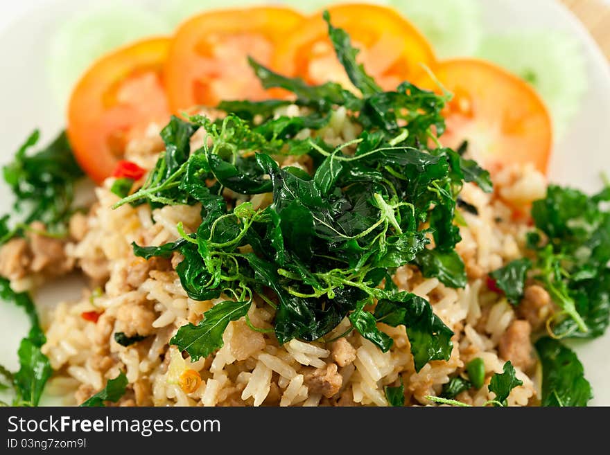 Thai spicy food, stir fried pork whit basil