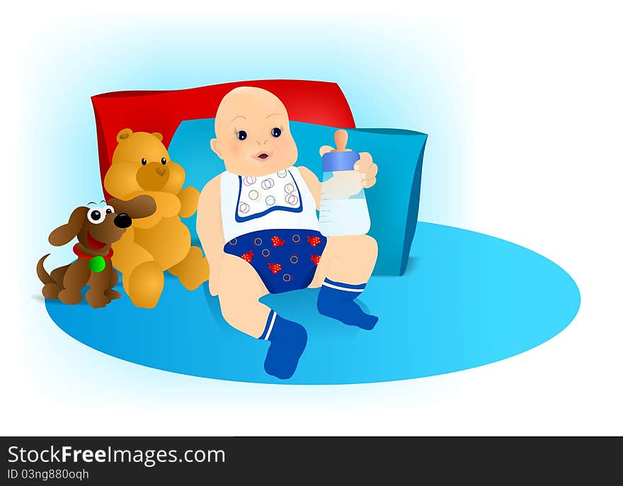 Baby boy with toys, cdr vector