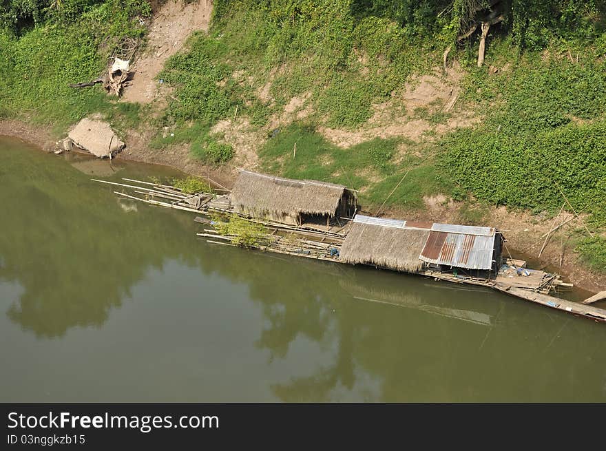 Bamboo raft floating on the river The rural areas. Bamboo raft floating on the river The rural areas.