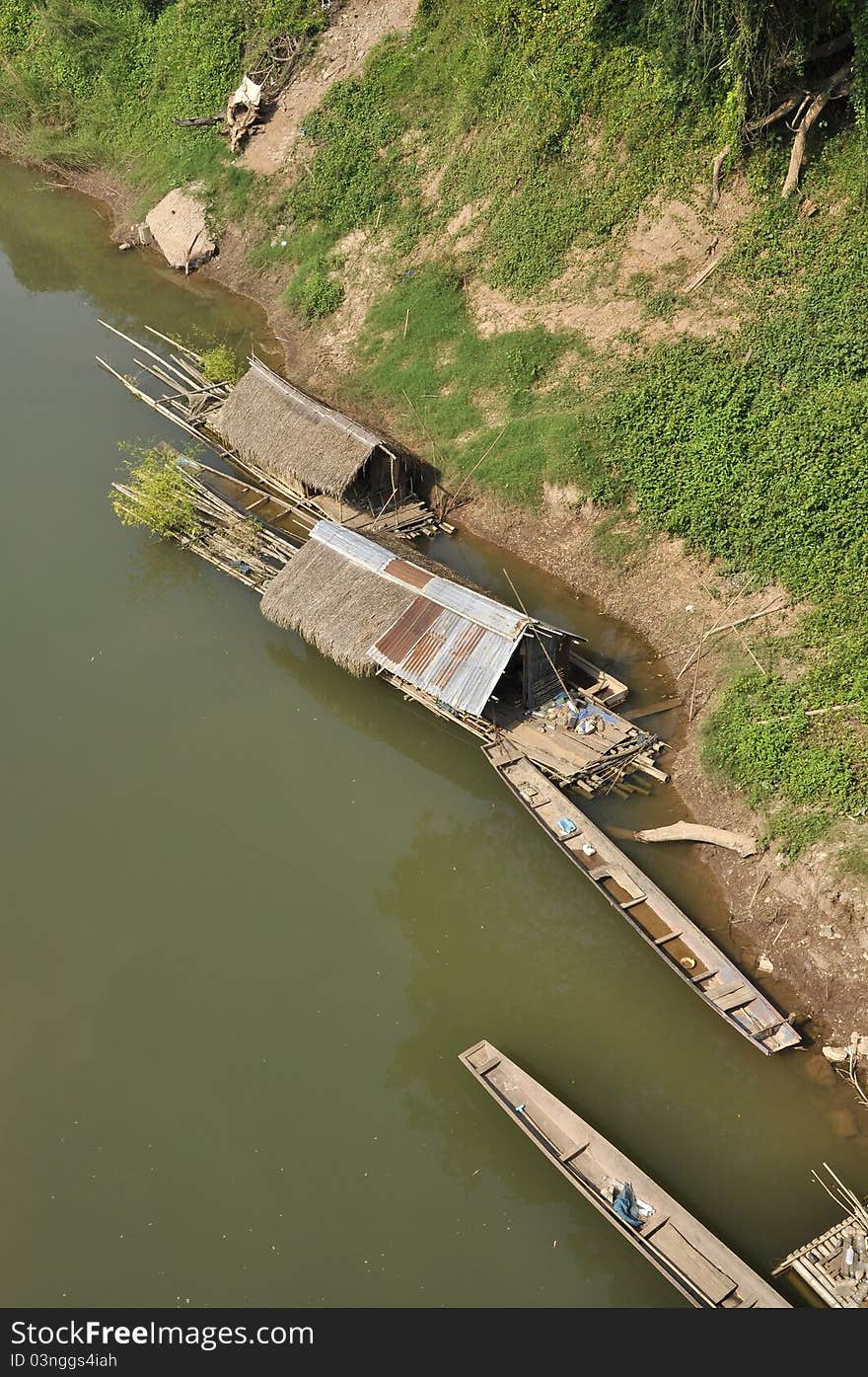 Bamboo raft floating on the river The rural areas. Bamboo raft floating on the river The rural areas.