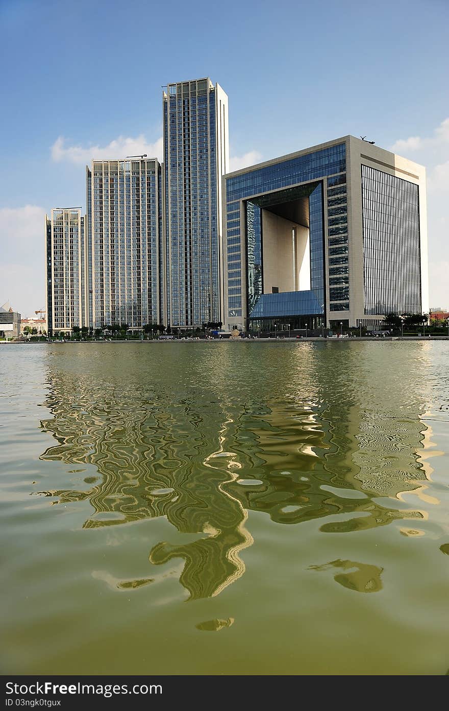 In the tianjin there are many skyscrapers along the coast of the haihe river