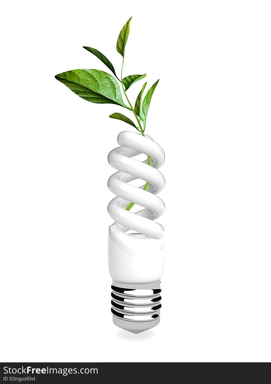 3d energy saving ecologic lamp on the white background. 3d energy saving ecologic lamp on the white background