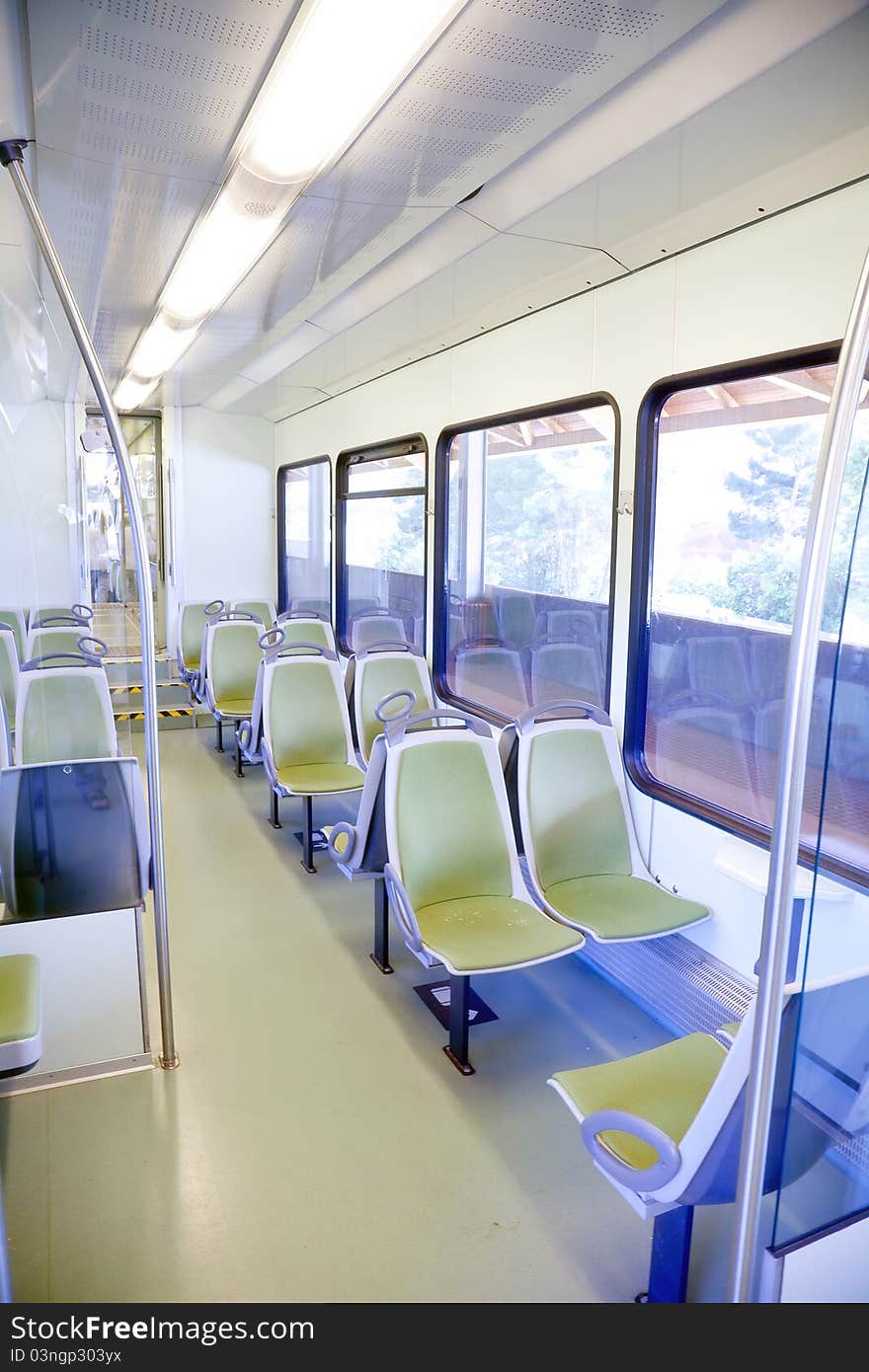 Modern vehicle tram interior photo. Modern vehicle tram interior photo