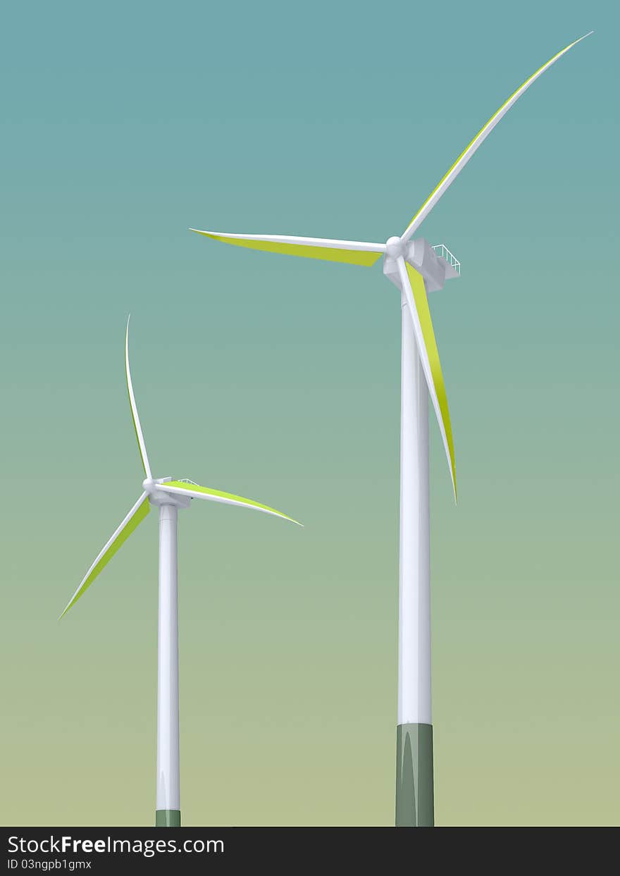 3d green windmill on the gradient background. 3d green windmill on the gradient background