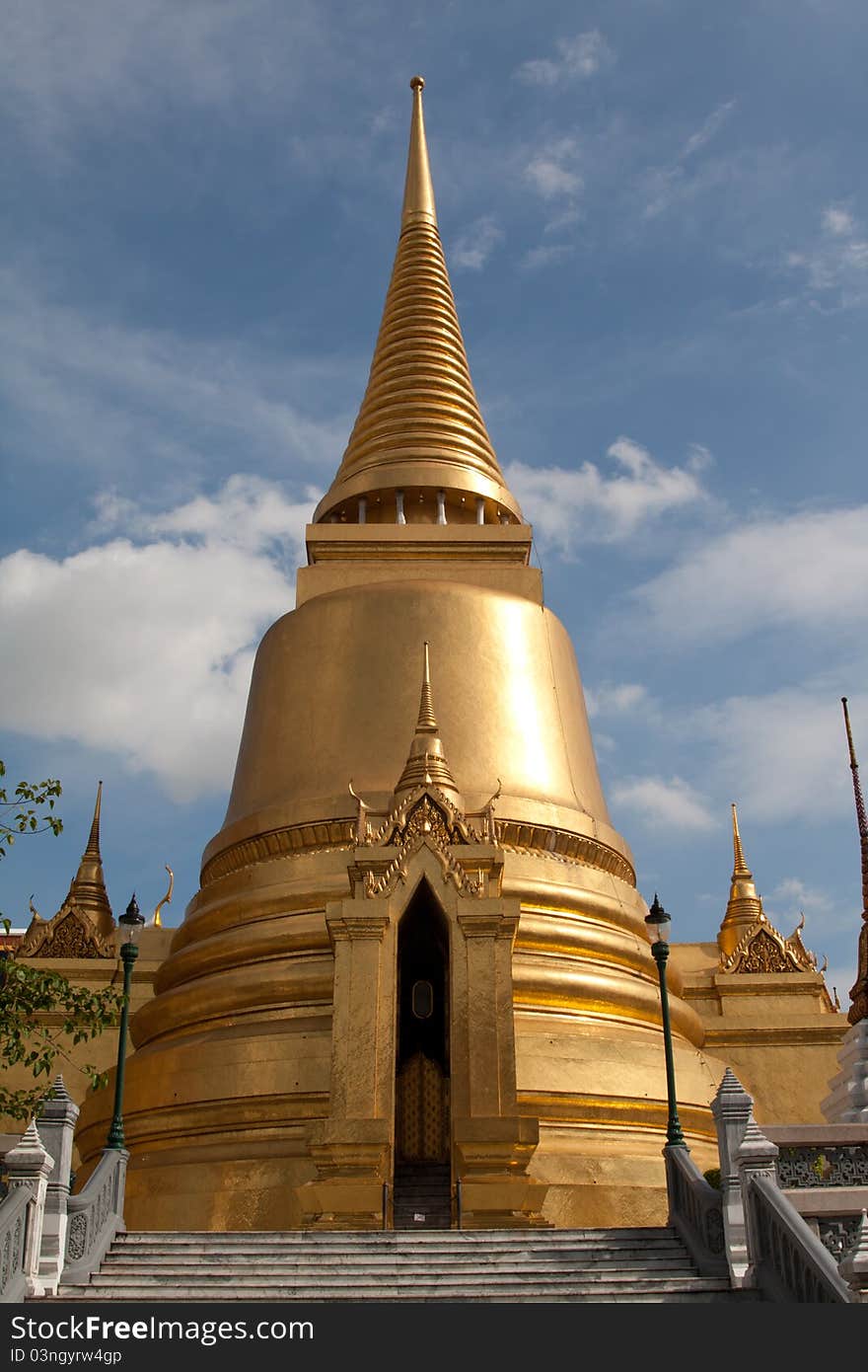 Golden Pagoda in Golden Palace Temple in Bangkok of Thailand