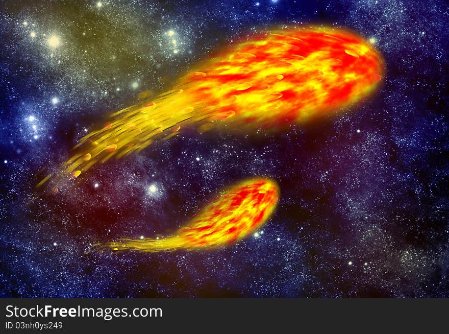 Fire comets in space backgrounds