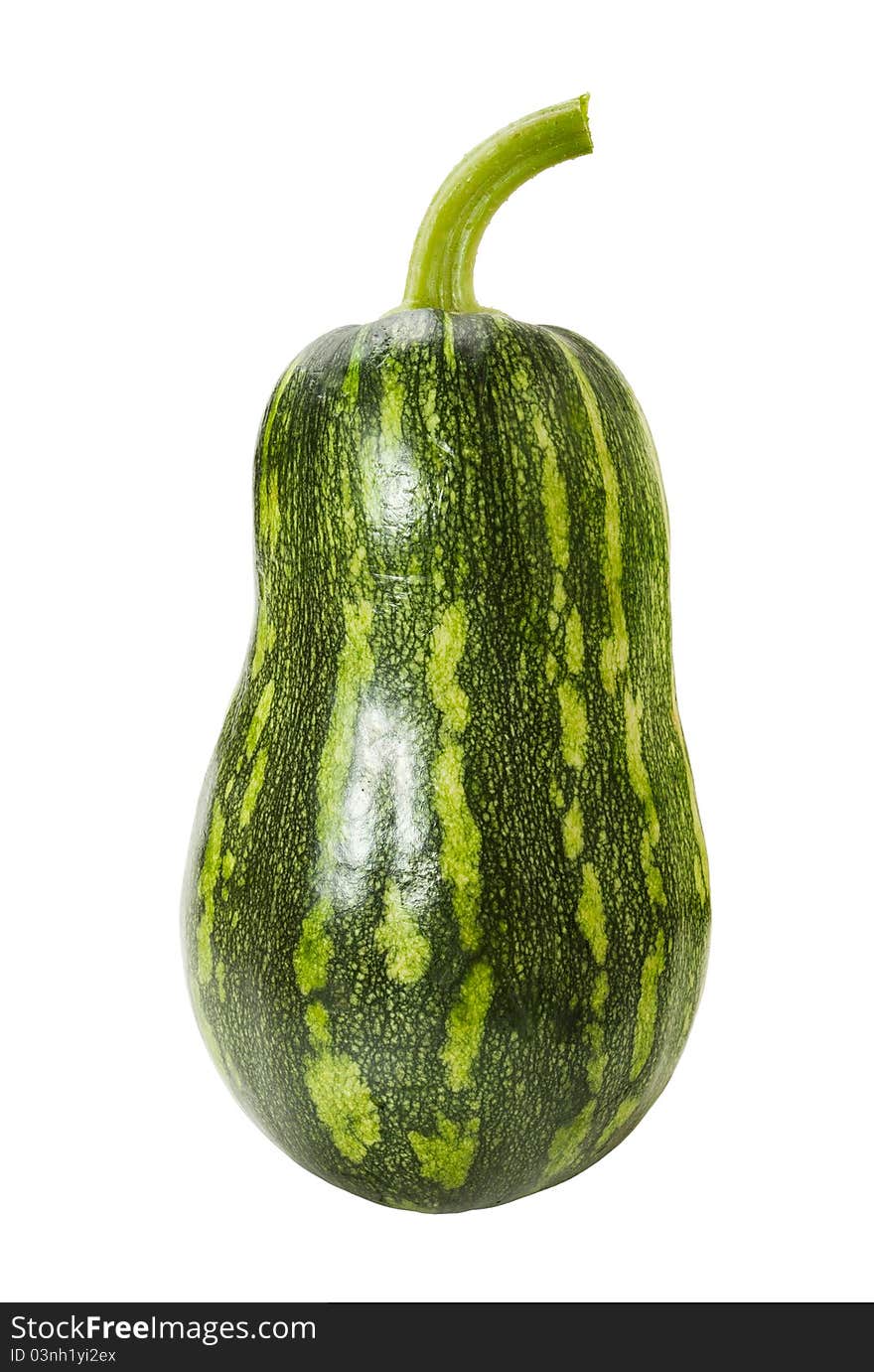 Striped shiny green marrow isolated on white background