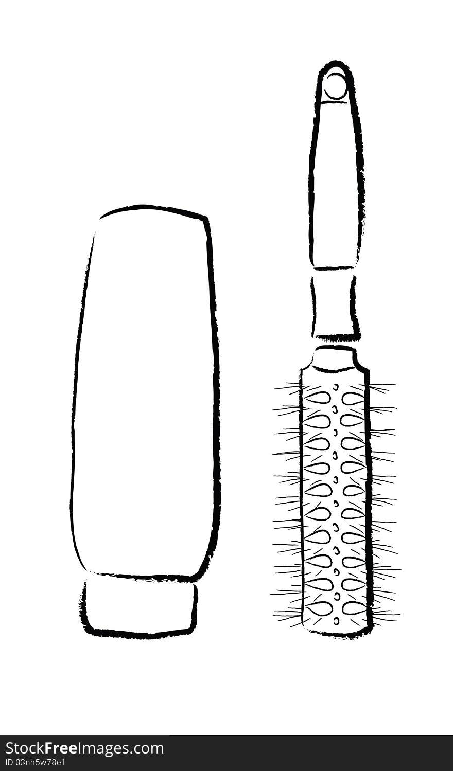 The abstraknoe image of shampoo and hairbrush.