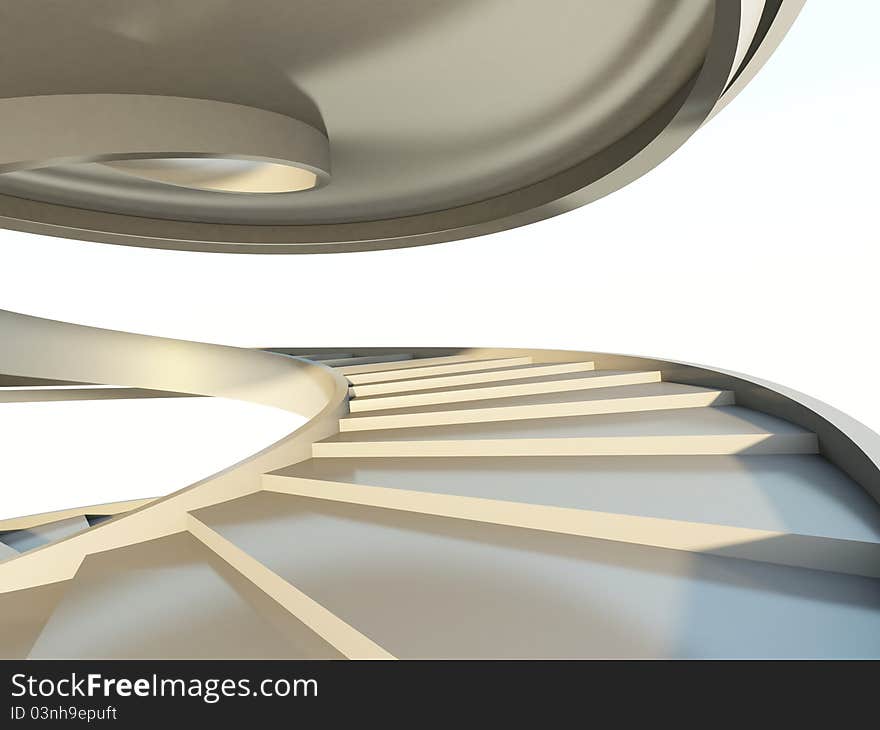 Abstract endless spiral staircase with soft shadows. View from above. 3d-illustration. Abstract endless spiral staircase with soft shadows. View from above. 3d-illustration