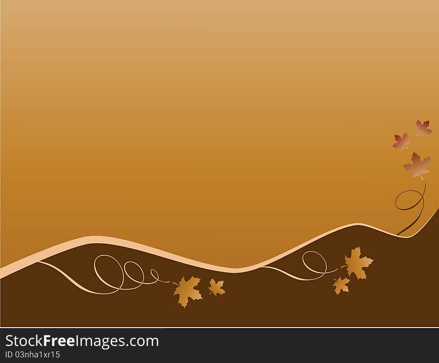 Brown autumn background with maple leaves. Vector