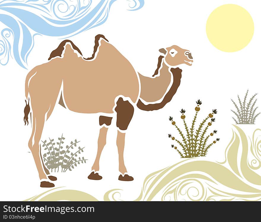 Camel in desert stencil