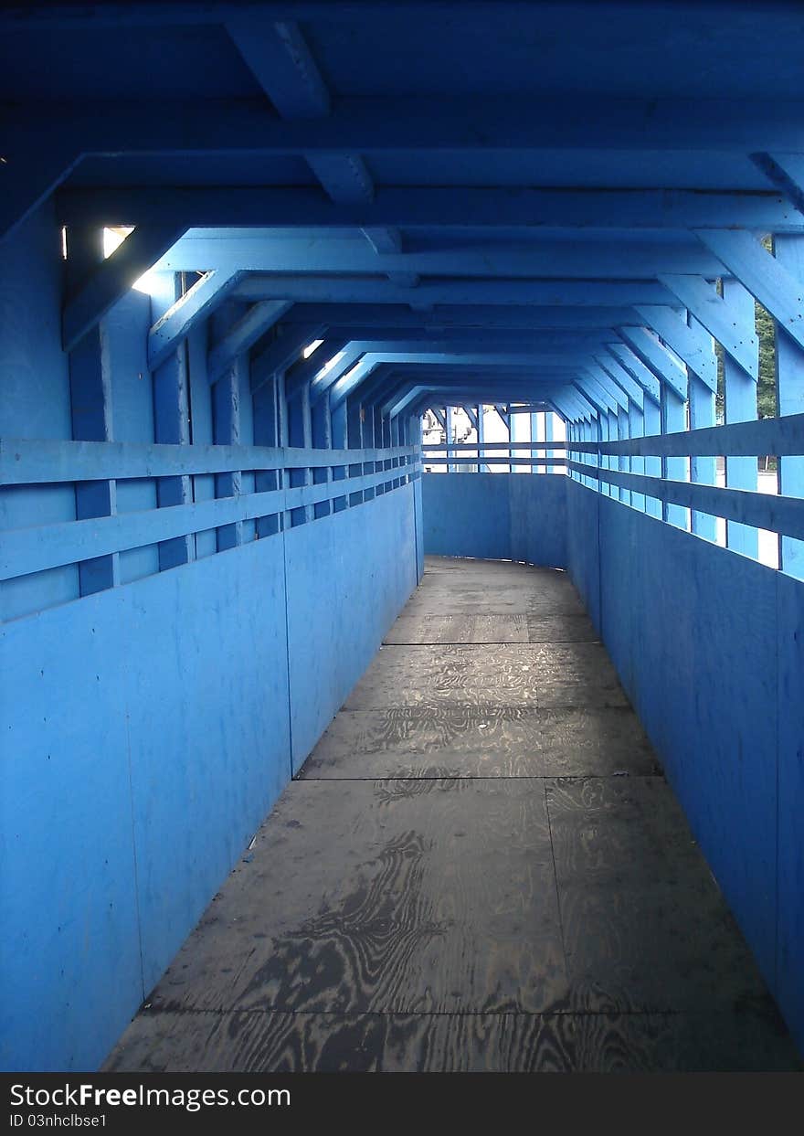 Construction Tunnel Made Of Blue Wood