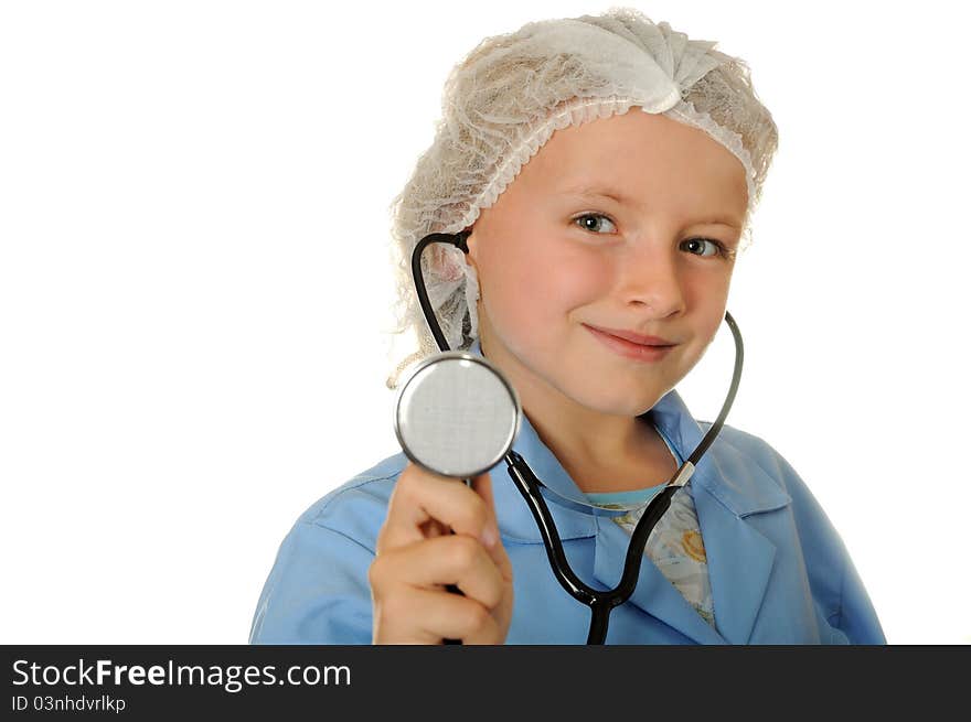 Young doctor with stethoscope on a white background. Young doctor with stethoscope on a white background