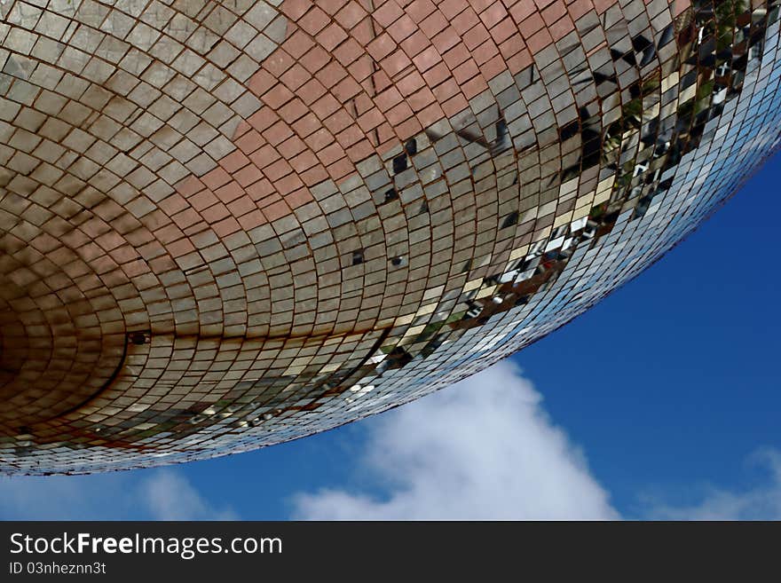 The giant mirror ball in Blackpool, UK up close. The giant mirror ball in Blackpool, UK up close.