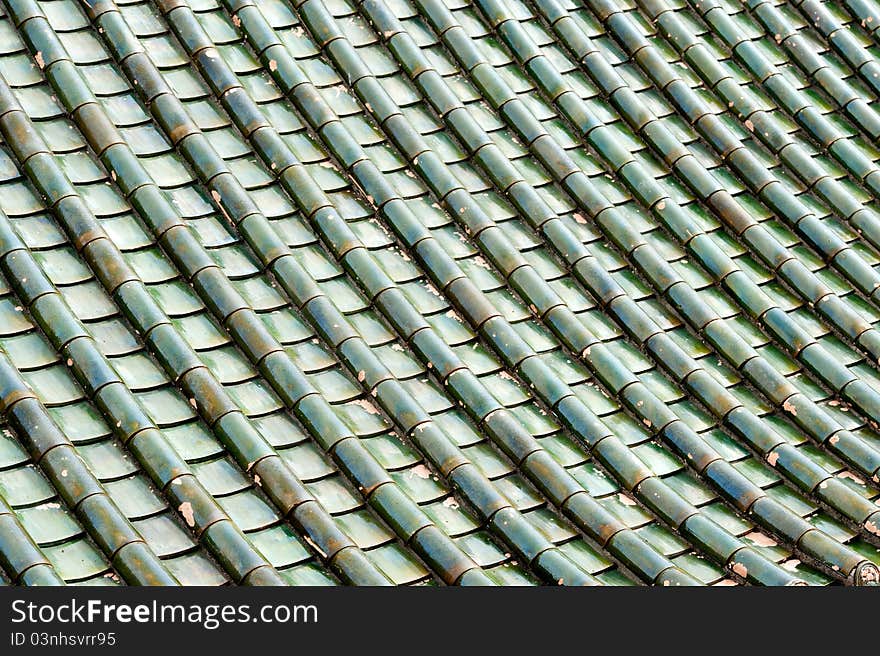 Green roof of thai stily temple