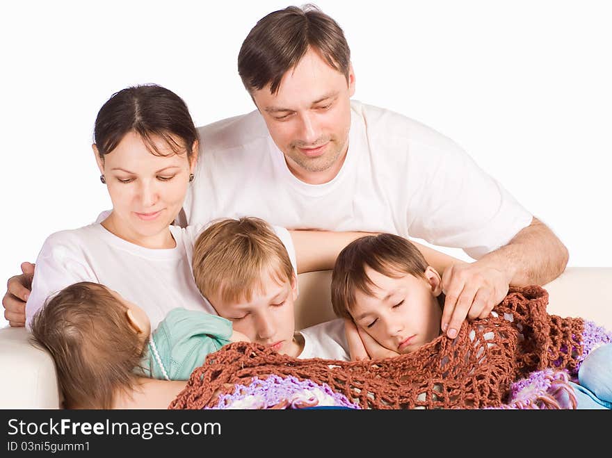 Portrait of a sleeping family on a white. Portrait of a sleeping family on a white