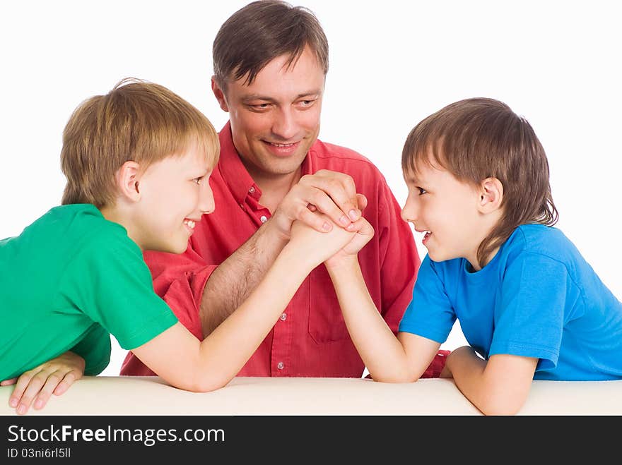 Portrait of a cute dad and his boys. Portrait of a cute dad and his boys