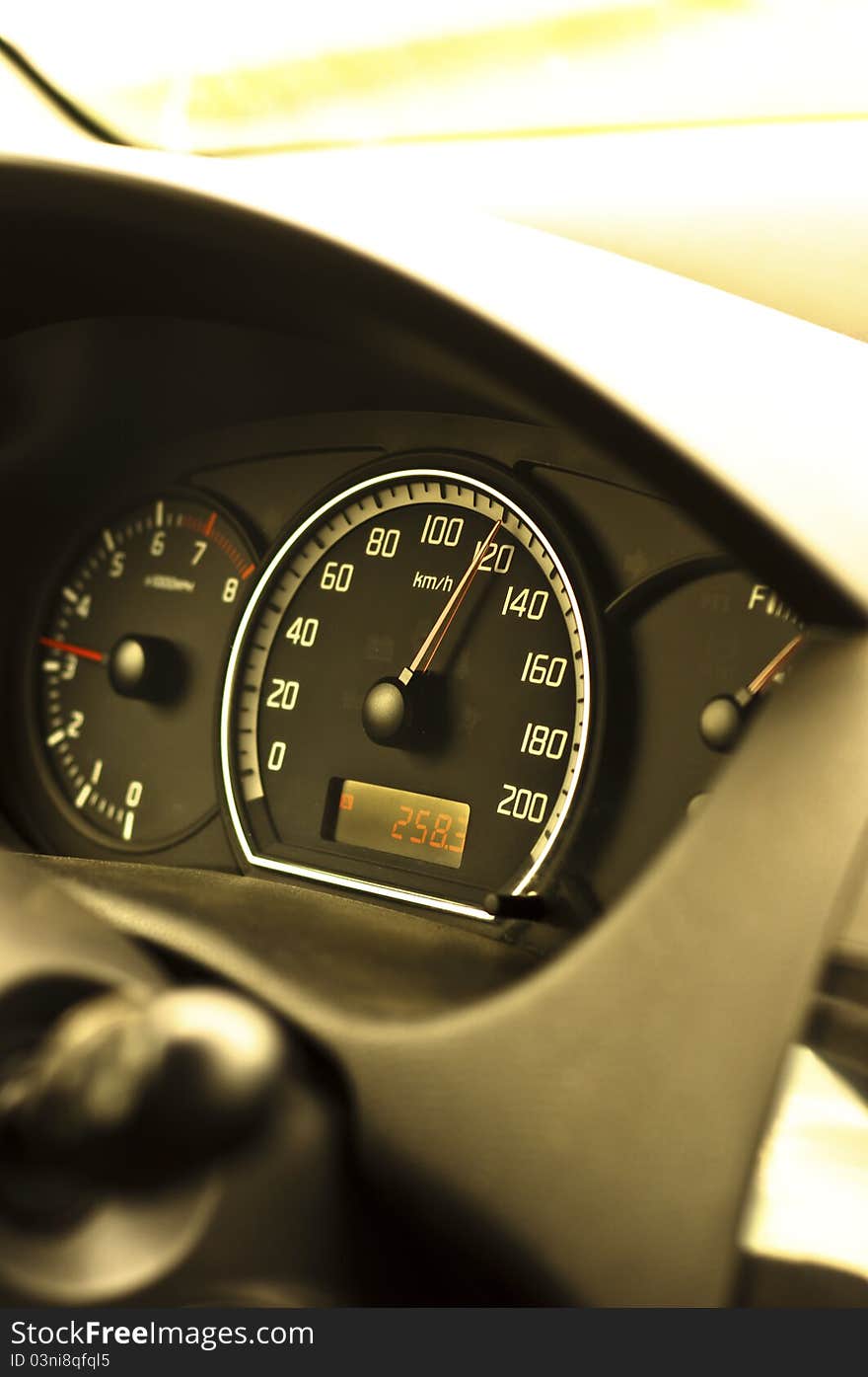Closeup of a speed meter of a car