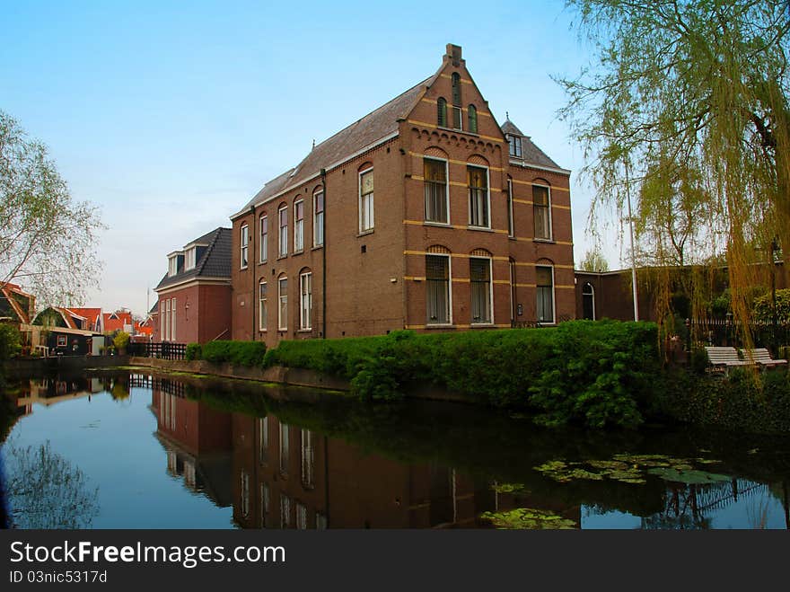 Traditional houses near the sea in a Dutch town Volendam