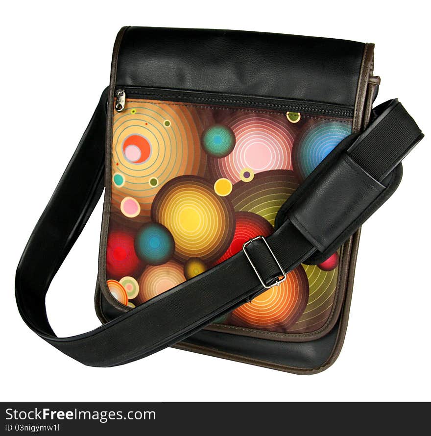 Leather messenger bag with psychadelic pattern on the front. Leather messenger bag with psychadelic pattern on the front