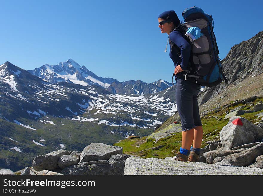 Young woman trekking in the Austrian Alps. Young woman trekking in the Austrian Alps