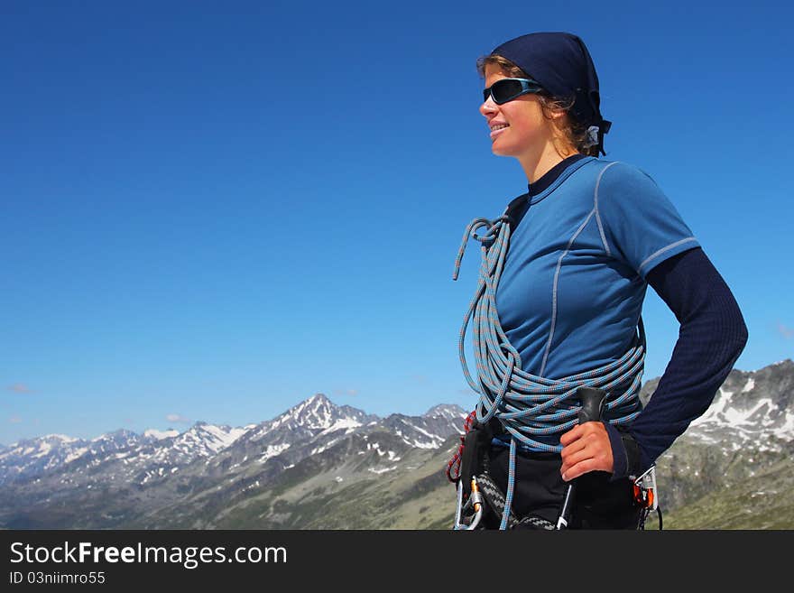 Young woman with rope with large copy space. Young woman with rope with large copy space