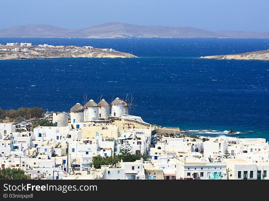 Five mykonos windmills